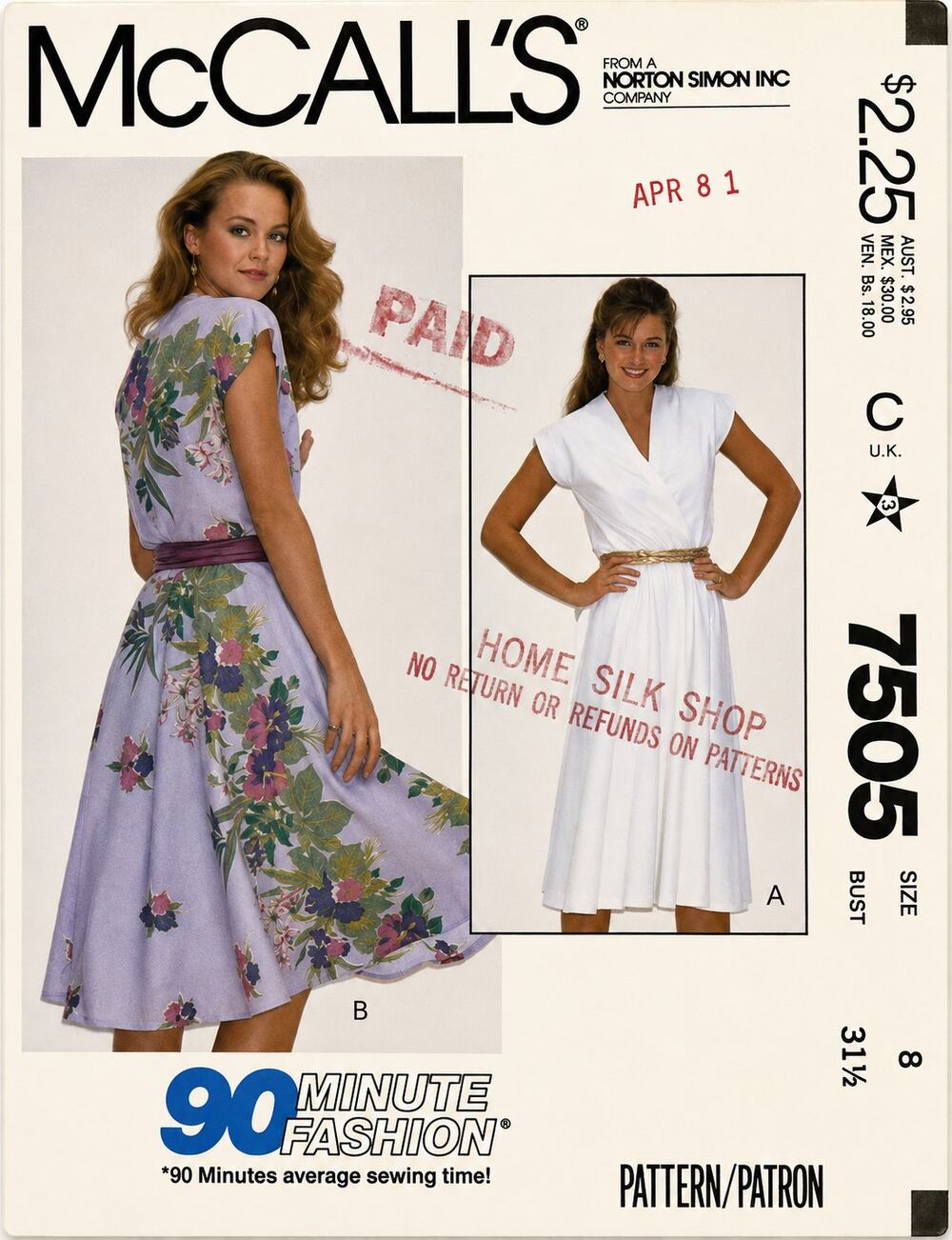 Vintage McCall's 1981 Easy Sewing Pattern 7505 Shirt Dress Size 8 Uncut